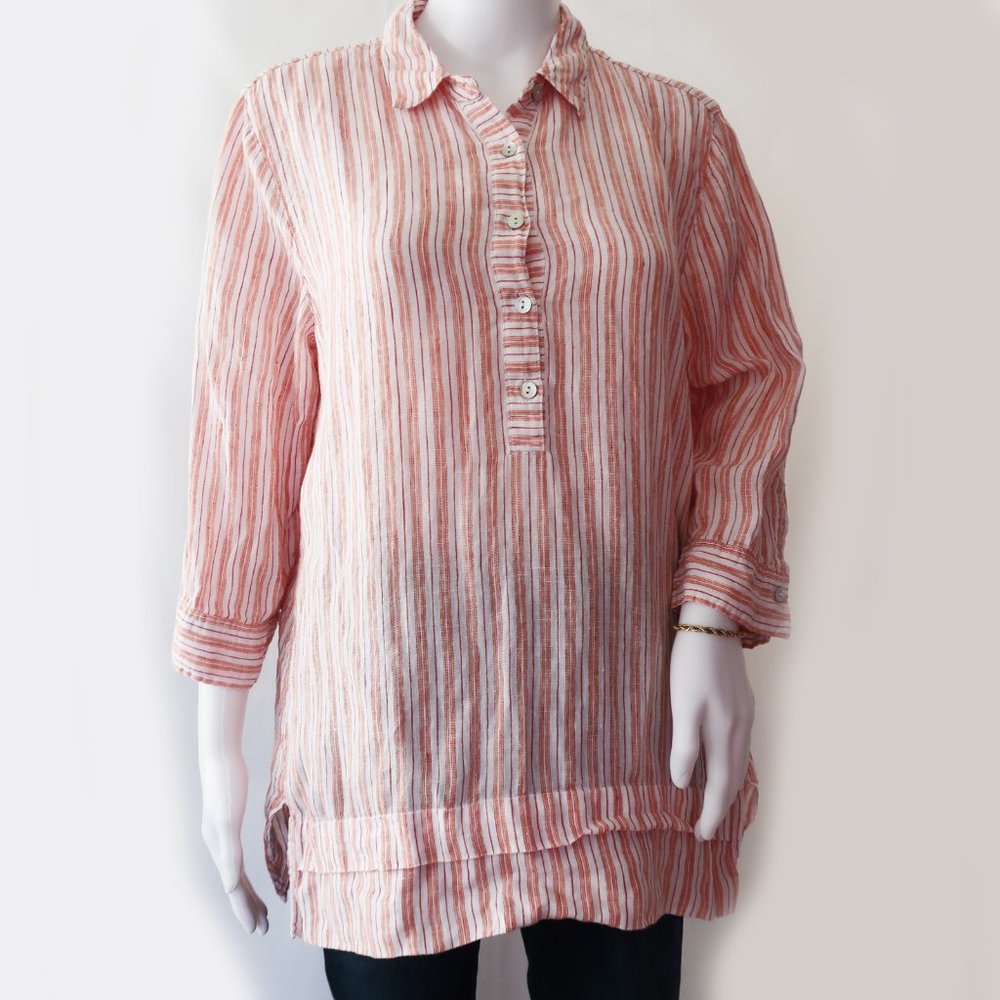 J. Jill Love Linen Pink Orange Striped Tunic